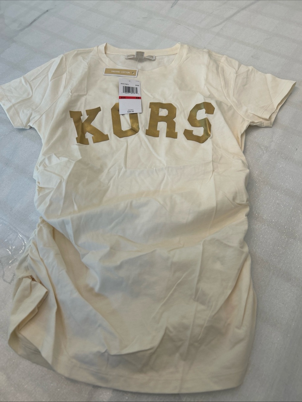 Michael Kors BNWT short sleeve Bone Colored Tee with Gold Lettering